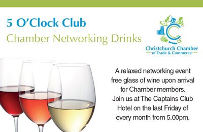 It's the Chamber's 5 o'clock club this coming Friday at the Captains Club Hotel &amp; Spa from 5pm to 6.30pm. Join us for a relaxed and informal networking event.