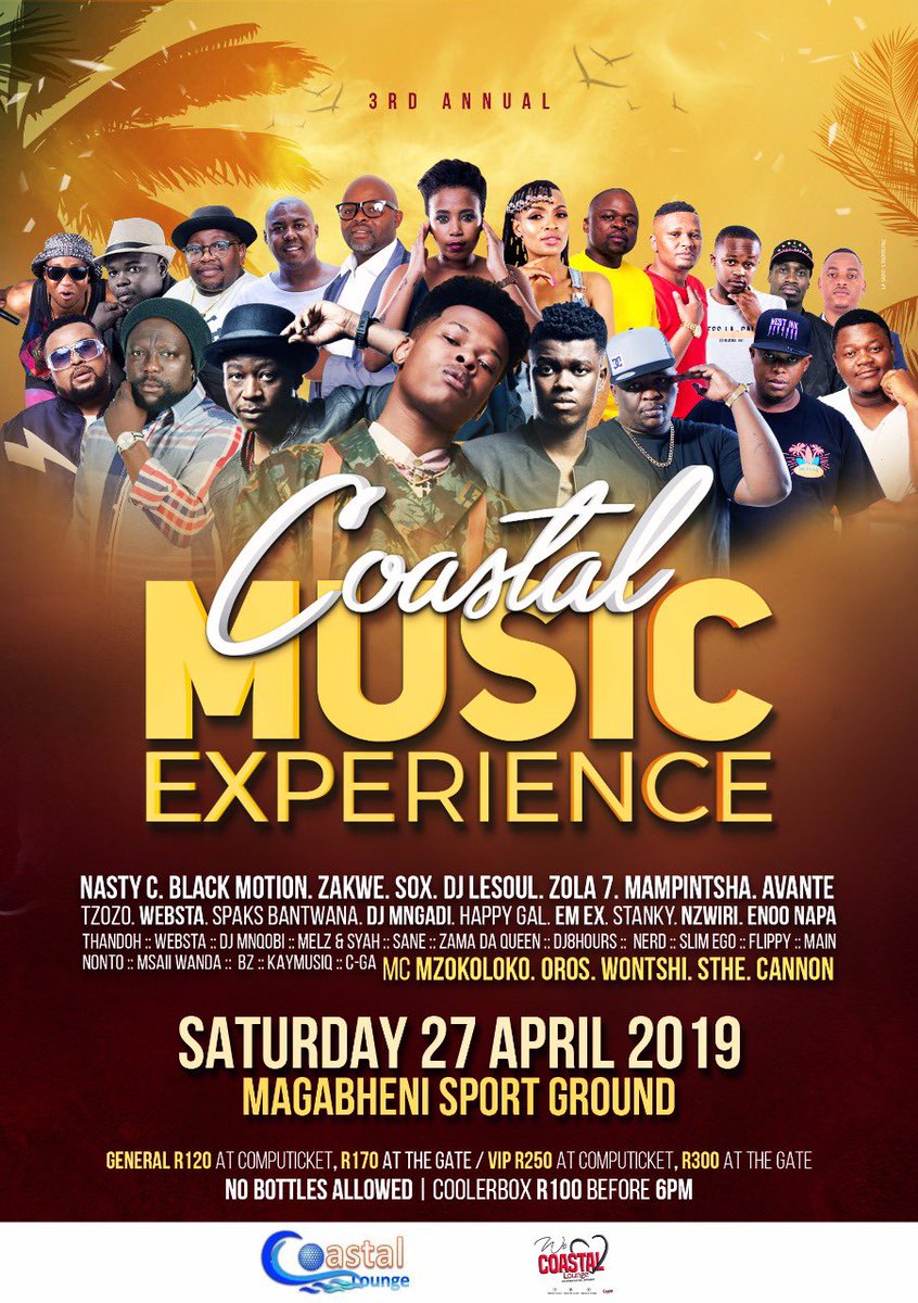 CoastalMusicEx2's tweet photo. Pull Up For #3RDANNUALCME2019 ON THE 27 APRIL 2019 @MagabheniSportGround🔥🔥🔥🔥🔥🔥🔥🔥🔥🎧🎧🎧🎧🎼🎼🎼🎼 YOU CAN GET YOUR TICKETS @Computicket YOU DO NOT WANNA MISS THIS ONE🚀🚀🚀🚀🚀🚀🚀🚀 https://t.co/nMsIOBm50l