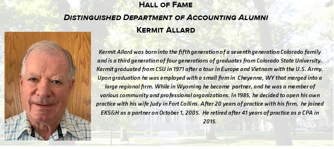 We are getting excited to celebrate our students, alumni, and faculty at this years Accounting Awards Banquet next week! We are proud to announce Kermit Allard as one of the recipients of the Distinguished Department of Accounting Alumni awards!
