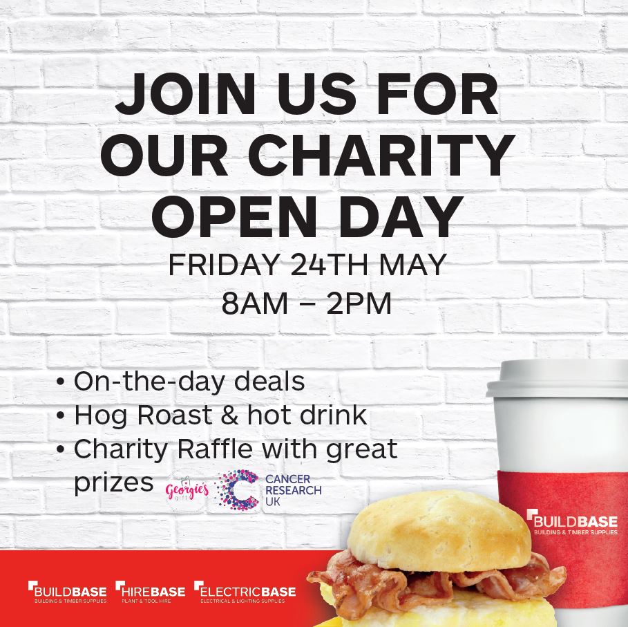 BuildbaseUK's tweet photo. Local to #Nuneaton? Pop down to your #BuildbaseUK branch for the charity open day! Tuck into a delicious hog roast, take part in the charity raffle and check out the supplier deals on offer! https://t.co/A734Bx4TXe