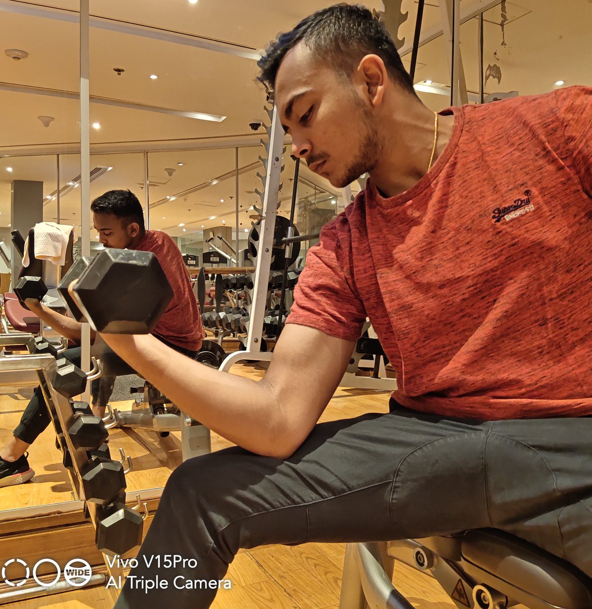 PrithviShaw's tweet photo. Dream is not what you see in sleep..it is something that does not let you sleep. #BelieveInYourself #Inspiration #PushingThePace #SweatingItOut #FitnessFan #GymLife #GymPhotography #ClearPictureInAnyLight #VivoV15Pro #VivoIPL2019 @Vivo_India https://t.co/zKnlclrHlJ