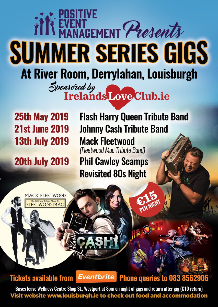 EventPositive's tweet image. Have a look at some of our upcoming Summer Series Gigs.

Tickets available from Eventbrite 
👉 eventbrite.ie/o/positive-eve…

or contact us 

👉positiveeventmanagement.ie/contact-us
👉facebook.com/positiveeventm…

#summer #events  #EventPlanner #gigs #music #mayo #louisburgh
