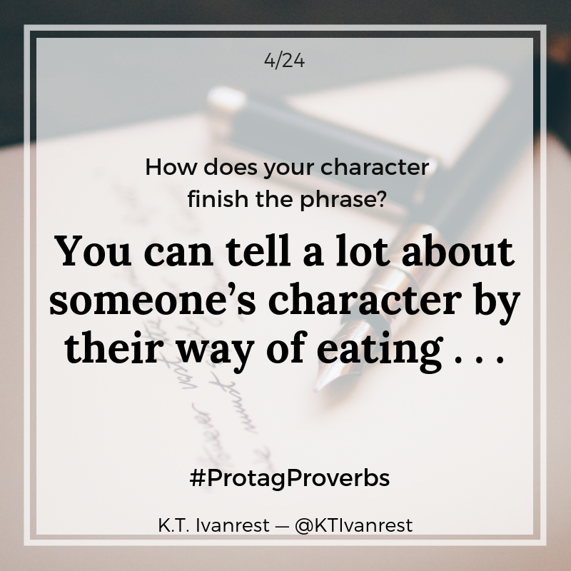 marshawritesit's tweet photo. #ProtagProverbs
[They all had the same answer, so I told them to think of something more creative and appropriate to polite company.]
Heather: "Soup?"
Peter: "Full stop."
Gabriella: "Spotted dick."
Becky: "Pu—"
 Becky!
 "I was going to say 'pudding'."
Mick: "Porridge. Nae salt." https://t.co/BlkOByrWr3
