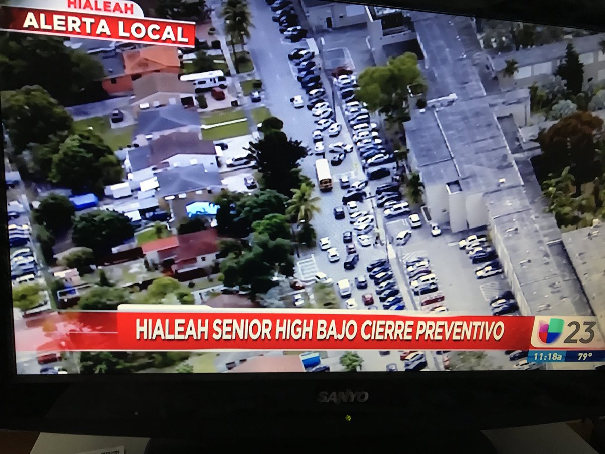 MommyWarrior's tweet photo. FYI - Code Red at #HialeahHigh and rumors of someone with a gun inside.Police on site. #GunViolence https://t.co/ArK6k2ov3e