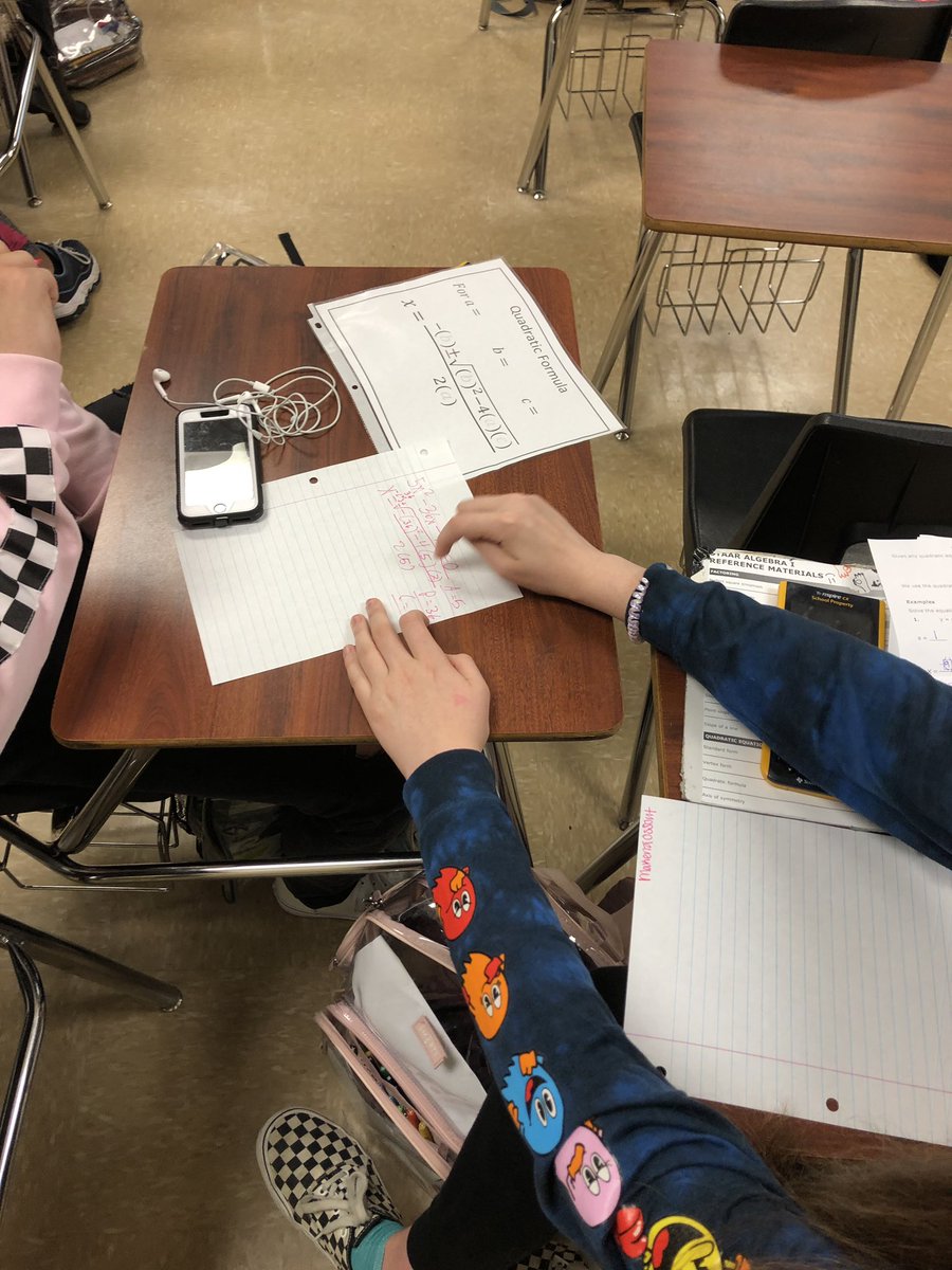 KyraMaisha's tweet image. Students coaching each other on solving quadratic functions using the quadratic formula. #RallyCoach #WCmath @ilovemychargers @NEISD_MATH