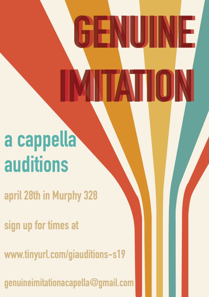 Quick reminder that we have auditions in 4 days! Prepare one minute of a song that best shows your vocal range and style and either audition in person from 5-9 on Sunday (signup through the top link) or send a video to our email! We can’t wait to hear you all!