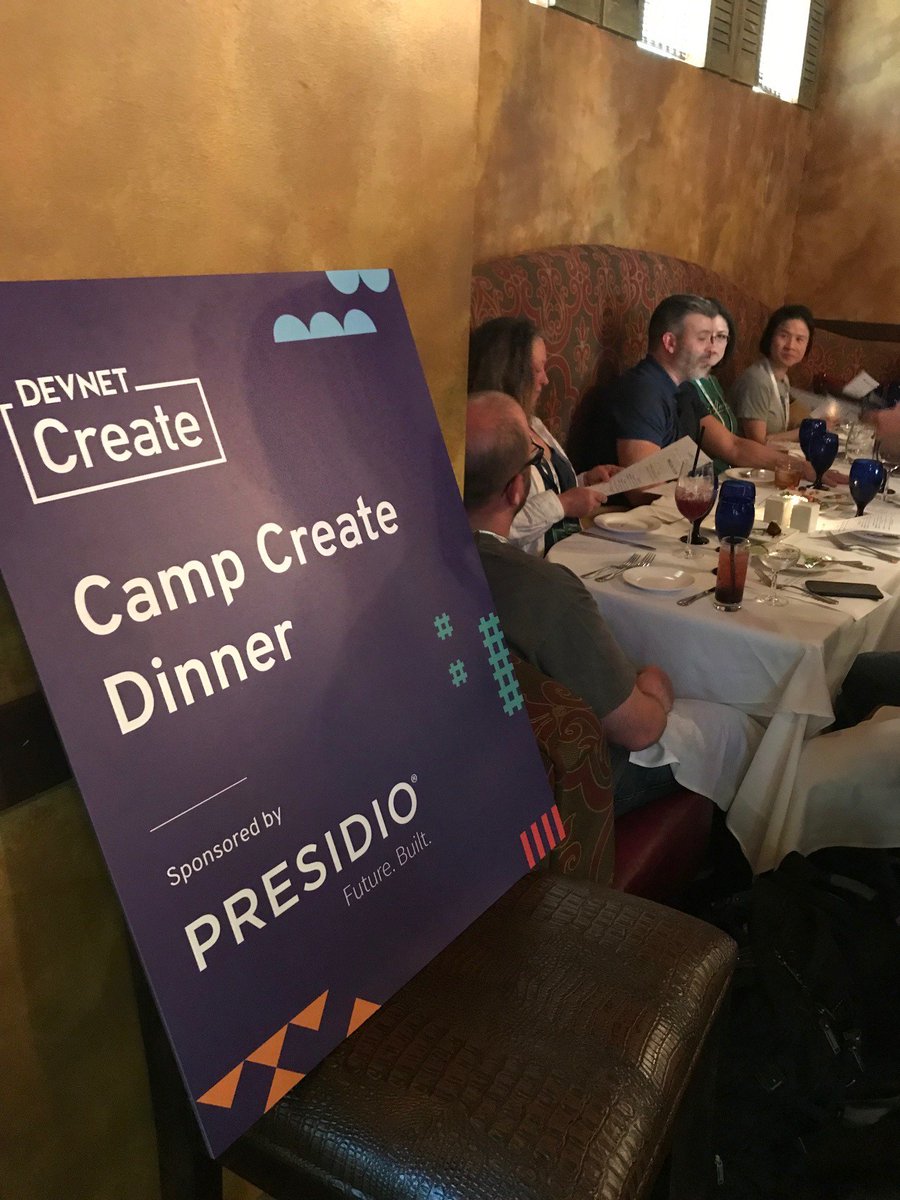 Presidio's tweet photo. Great dinner last night for @CiscoDevNet #CampCreate! Thanks to everyone who made it possible.

@Presidio Team: Are you attending @Cisco @DevNetCreate? Check in and send updates our way! #FutureBuilt https://t.co/jbLYohky6O