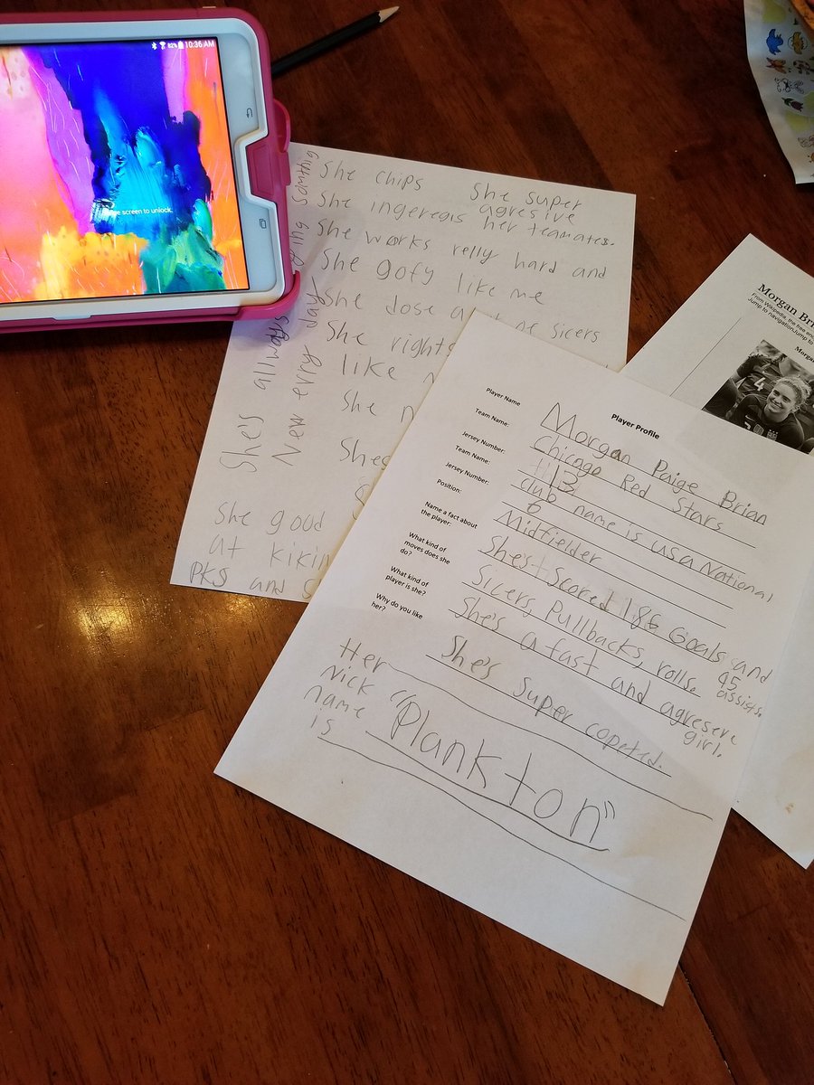 Darrean8's tweet photo. My daughter is studying for her presentation on her favorite soccer player @moeebrian . She is so excited to tell everyone about her. https://t.co/7Rg1D8ervq