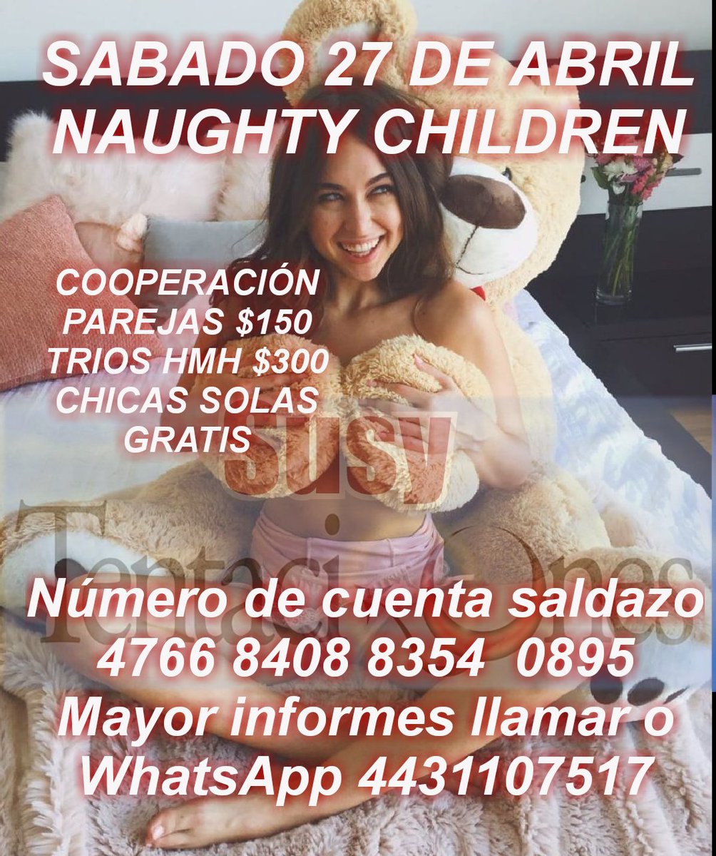 Joseysusy1's tweet photo. Susy Tentaciones tiene el placer de invitarte este sabado 27 de Abril a su fiesta NAUGHTY CHILDREN a partir de las 10:00 pm a 6:00 am, atrevete y deja volar la imaginacion y sentir la seducción más informes WhatsApp o llamada 4431107517 https://t.co/nVI0aKPNk7