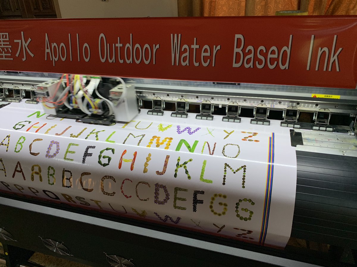 NHellmuth_'s tweet photo. Jinan Apollo Inkjet Solution Co., Ltd flew Dr Nicholas &amp; Pablo M. Lee to factory in China to inspect new Apollo Outdoor Water Based Ink (no solvent, no UV-curing, different than latex). Test prints documented bright colors and good quality #WideFormatInkjetPrinters #waterbased https://t.co/Nqlrk92WT0