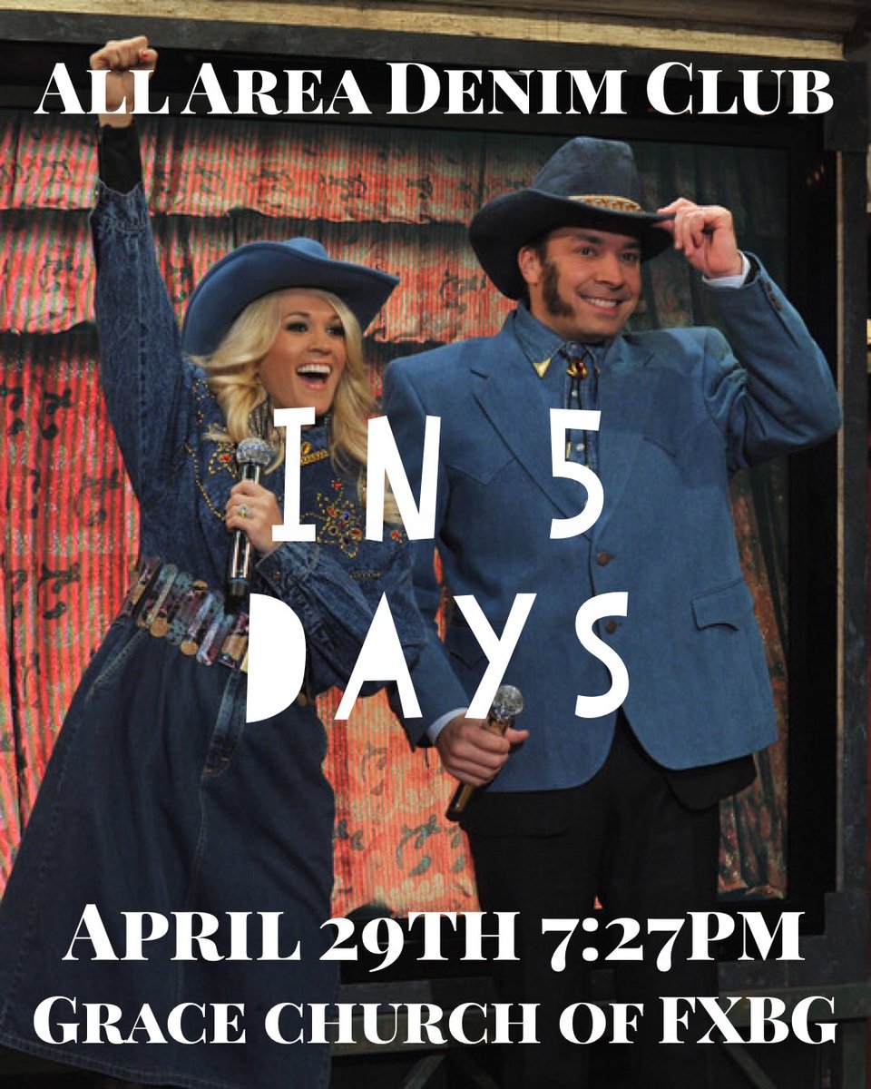 GoBearsYL's tweet photo. It’s going down in 5 days - all high schools - all invited - all in denim! Start combing the thrift stores now! 7:27 Monday night! https://t.co/5rzWUV259N