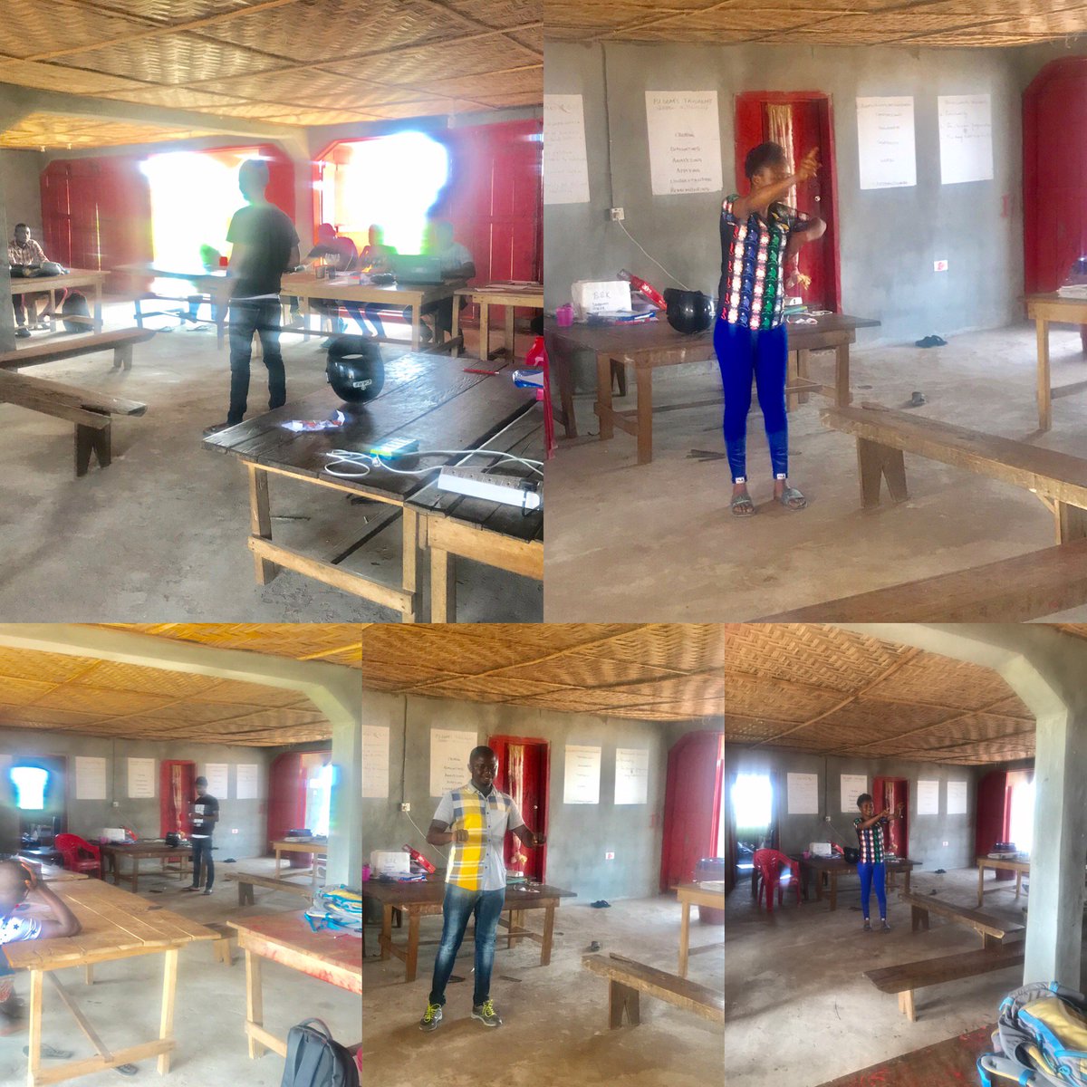 EducAidSL's tweet photo. #EnglishLanguageTeachers having worked all day are trying out their acting skills with a little #charades #muchlaughter #EducAidAlwaysClimbing #Creativity #WorkHardPlayHard https://t.co/Z0OXuY265Z