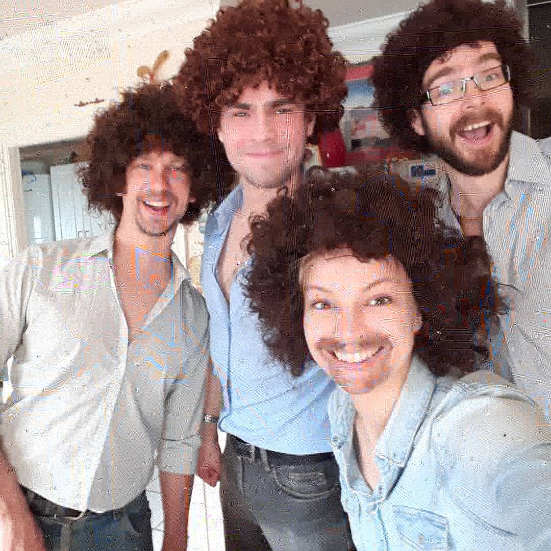 HurdMind's tweet photo. The four of us dressed as #BobRoss 😁Happy birthday @DNBHurd and thanks to @TheBiblioGeek for organising this great #BobRossPaintingParty! 👩🏼‍🎨👨🏻‍🎨 https://t.co/qn1EjlnkYj