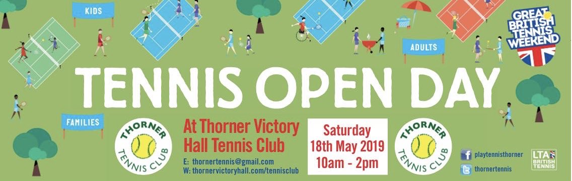 thornertennis's tweet photo. 🎾THORNER TENNIS CLUB OPEN DAY - SATURDAY 18th MAY 2019 from 10am to 2pm🎾- All welcome. Tennis coach led activities for all ages and experience. Whether your new to the sport or fancy getting back into the swing, come along and join in a fun day #playtennisthorner https://t.co/oucPzBE7u8