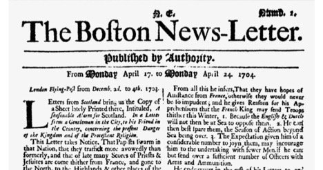 librarycongress's tweet photo. The first regular continuously published newspaper in America, the Boston News-Letter, debuts #OTD in 1704. Find out more about our 18th century newspaper collection: https://t.co/IYTuruNC3G #ChronAm https://t.co/UnLXn7kT4Z