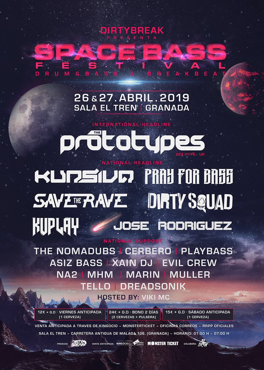 SPACE BASS FESTIVAL
Viernes 26 y Sábado 27 de abril.
Dos noches cargadas de la mejor música Break Beat y Drum And Bass a nivel nacional e internacional en <a href="/Lasalaeltren/">Sala El Tren</a>