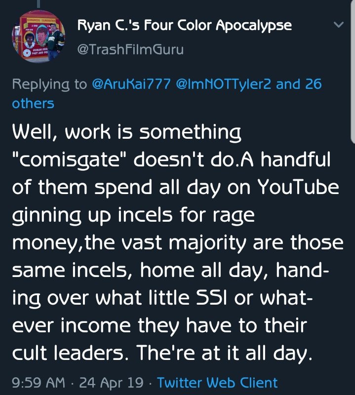 CiderHype's tweet photo. #ThisIsAntiComicsgate

Antis attacking disabled people now. I'm lazy because I have Crohns Disease, and have undergone 5 abdominal surgeries which have left me without some of the organs I need to live comfortably. #NoColon

AntiComicsgate is a hate group. Bigoted, hateful, scum. https://t.co/VZ9k4Z2uZd
