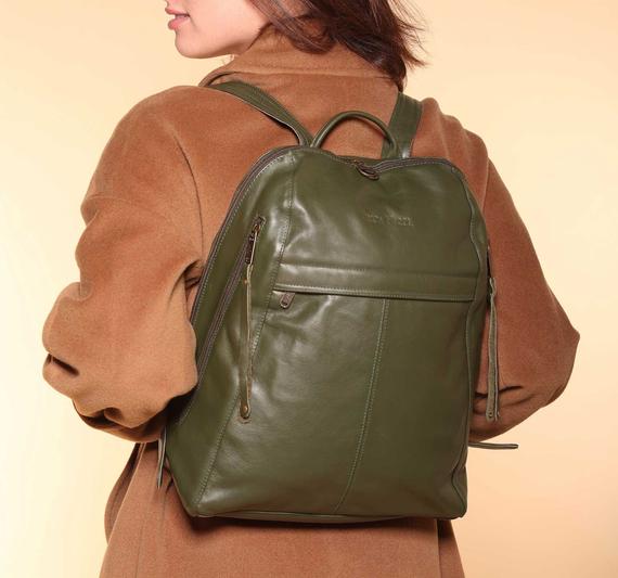 Olive Green Leather Backpack for Women, 13' #bagsandpurses #backpack @EtsyMktgTool etsy.me/2ThLTGm #travelbackpack #leatherlaptopbag