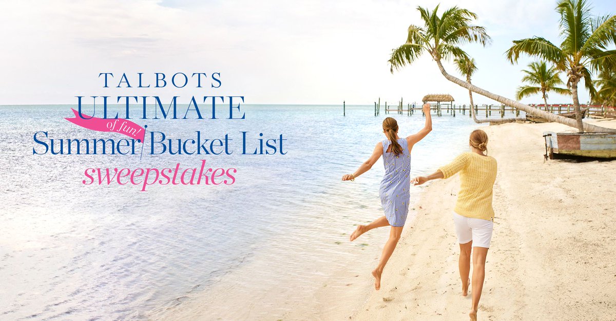 TalbotsOfficial's tweet photo. Kick off your summer of fun with the Talbots Ultimate Summer Bucket List Sweepstakes! Enter now for a chance to win one of FIVE once-in-a-lifetime experiences: https://t.co/YfXbqCFidq #TalbotsSummerBucketList https://t.co/bCUVdQZSvk