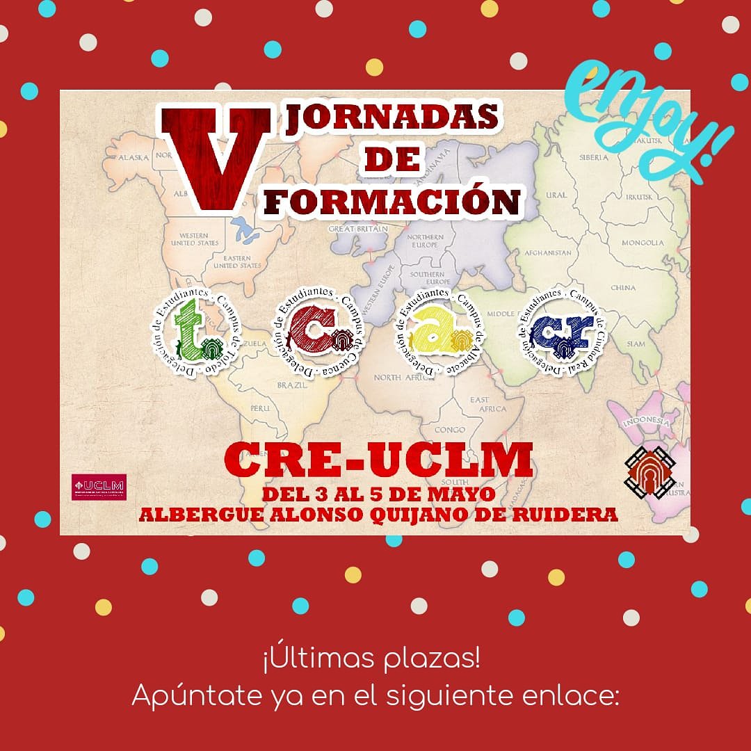 ✨¡¡¡¡Últimas plazas para las V JORNADAS DE FORMACIÓN DEL CRE-UCLM!!!!✨

Te esperamos del 3 al 5 de mayo en el Albergue Alonso Quijano, en Ruidera.🥳

#VJJFF#CREUCLM

docs.google.com/forms/d/e/1FAI…