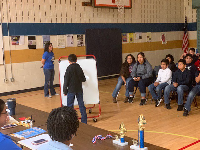 DMcRaeFWISD's tweet photo. We had our first annual Math Bee. Students used mental math to solve problems involving the different mathematical operations.  The winner was Johnathan Campos a 5th grader in Mrs. Gonzalez's class.  He will go the district ceremony on May 10. #fwisd #dmcrae143 #insideFWISD https://t.co/UMYPqOwVEW