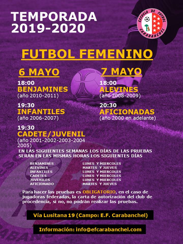 EFCarabanchel's tweet photo. @RFFM_oficial @PacoDiezRFFM @Futfem @FutMadrid YA TENEMOS FECHA PARA LAS PRUEBAS DEL FÚTBOL FEMENINO ¿TE LOS VAS A PERDER?  https://t.co/Dxk7E6lrW5 https://t.co/svIpUn5OWk