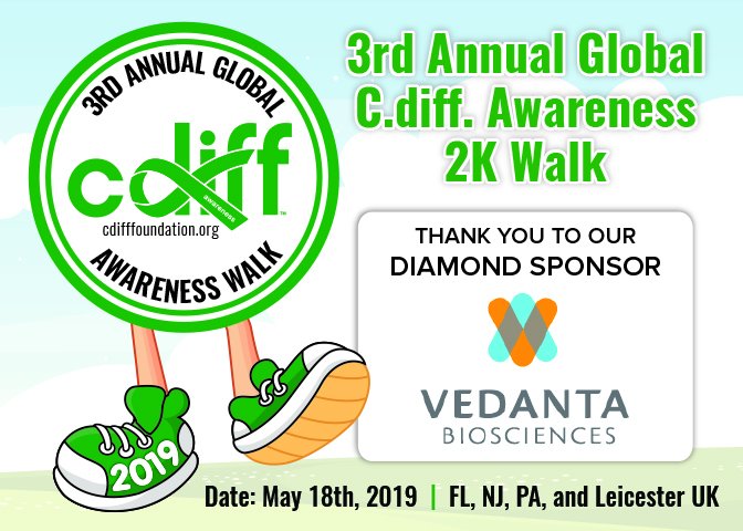 cdiffFoundation's tweet image. #CdiffWalk2019 C Diff Foundation  Thanks @VedantaBio For Being the Diamond Sponsor Of the 3rd Annual Global #cdiff Awareness Walks. 
To Register For t/May 18th Walk Events Please Visit cdifffoundation.org
We Look Forward To Walking With You In May!