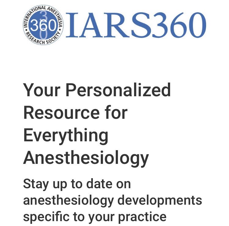 Yvette Martin McGrew, MD-PhD (@ymartinmd) on Twitter photo A new, convenient way to keep up on anesthesia literature (and earn CME) -I’m willing sign up! iars.org/iars360/
<a href="/MayoAnesthesia/">Mayo Clinic Department of Anesthesiology</a> <a href="/IARS_Journals/">Anesthesia&Analgesia</a>
Disclaimer: I’m an early adopter of technologies A new, convenient way to keep up on anesthesia literature (and earn CME) -I’m willing sign up! iars.org/iars360/
<a href="/MayoAnesthesia/">Mayo Clinic Department of Anesthesiology</a> <a href="/IARS_Journals/">Anesthesia&Analgesia</a>
Disclaimer: I’m an early adopter of technologies