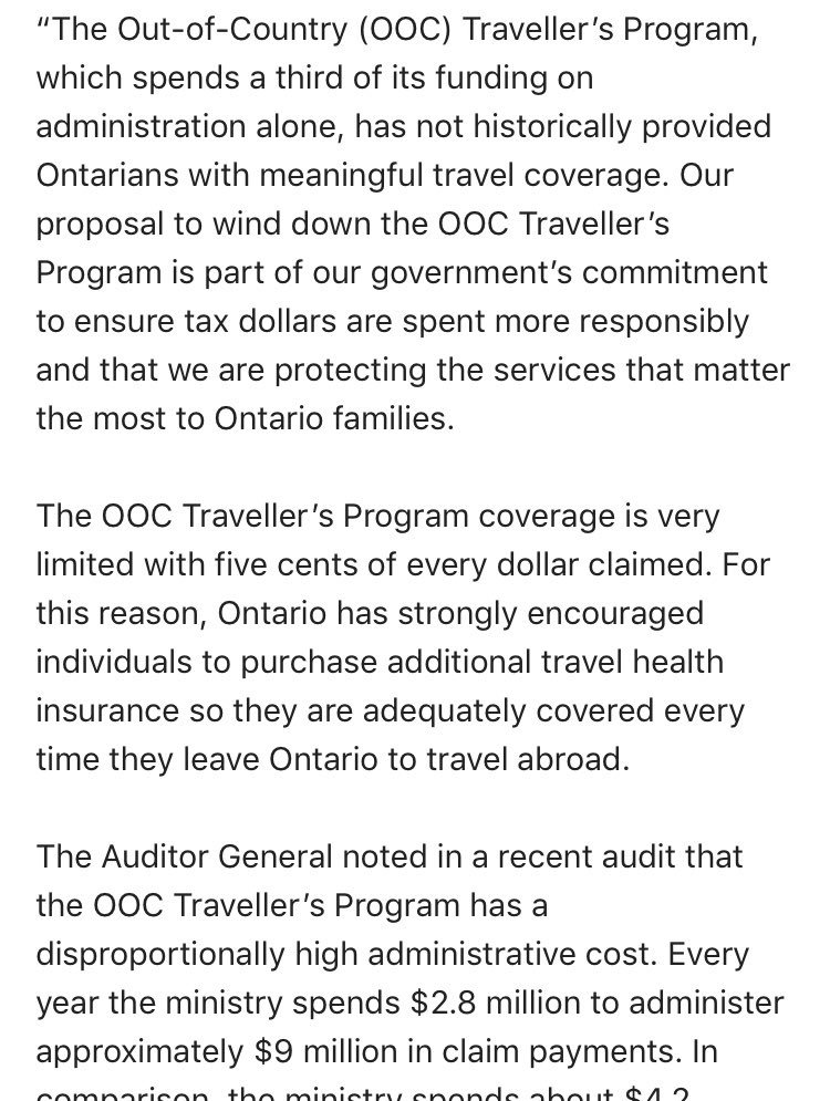 Ford government proposes ending OHIP coverage for travel outside Canada