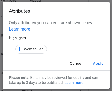 Google suggests our company attributes to be tagged as "Women-Led", which honestly isn't true.