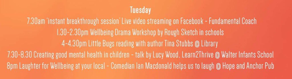 Anything you fancy on Tuesday 14th May? 4-7 aged kids would love #Littlebugs at the Library, book your tickets to hear Lucy Wood talking about how we can help our children with #goodmentalhealth and have a right old laugh at the Hope and Anchor with comedian Ian Macdonald....