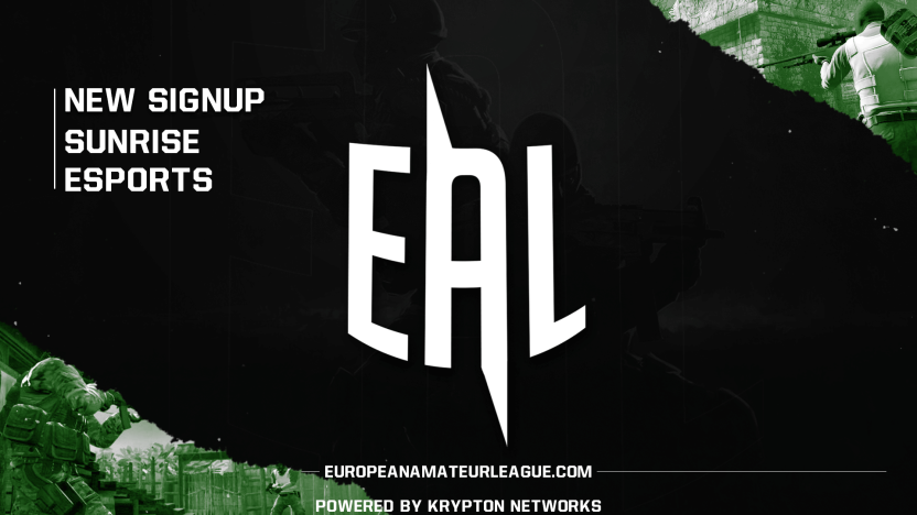 [EAL Spring]

Our first team confirmed for EAL Spring, Sunrise Esports!

Sign ups are still open!

Registration: bit.ly/EALSpringReg
Discord: bit.ly/EALTourn 
Krypton Networks: bit.ly/EALKry