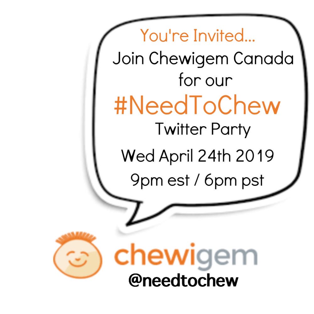 chewigemcanada's tweet photo. 2 hours (ish) Join us at 8:00pm Central for our #NeedToChew Twitter Party. We’ll talk sensory and have some Chewigem giveaways!
@CantonCathy @BiteSmaller @CompInclus @GuidanceGuide @RedHeadedPatti @raindrpsunshine @aparentsprspctv @nerdgirlmom https://t.co/6owFIGfDNs