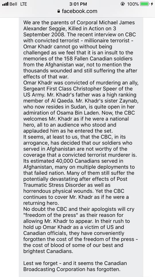 Letter from the parents of a Canadian Soldier <a href="/CBC/">CBC</a>  #Cdnpoli #LPC #Onpoli #cdnmedia