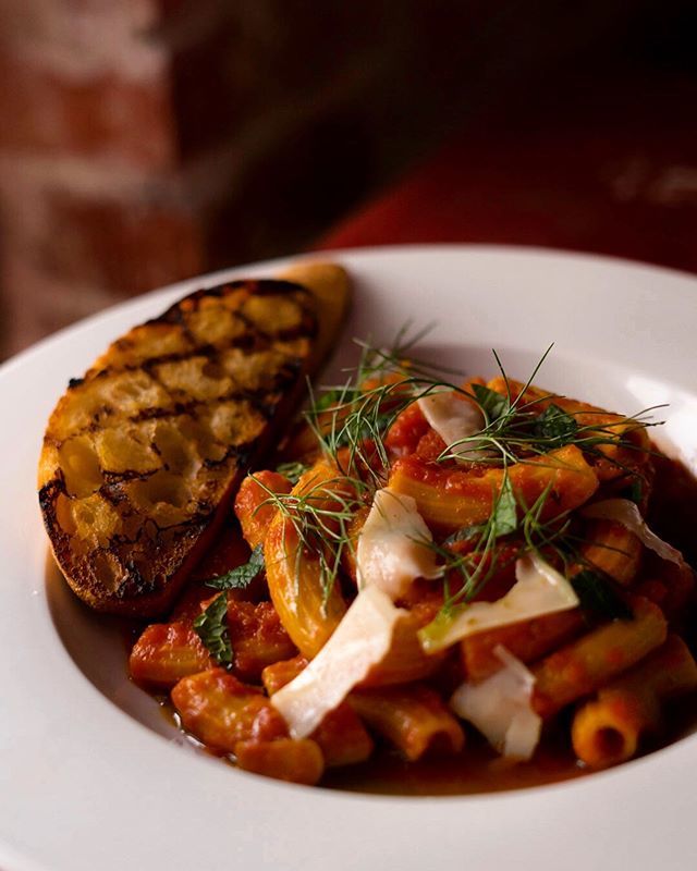 For spring, chef’s doing a hearty, yet light Rigatoni with roast fennel &amp; tomato sauce. Caramelized fennel, garlic &amp; onion, crushed tomato, mint, fennel fronds &amp; pollen, fennel oil and grilled country bread.