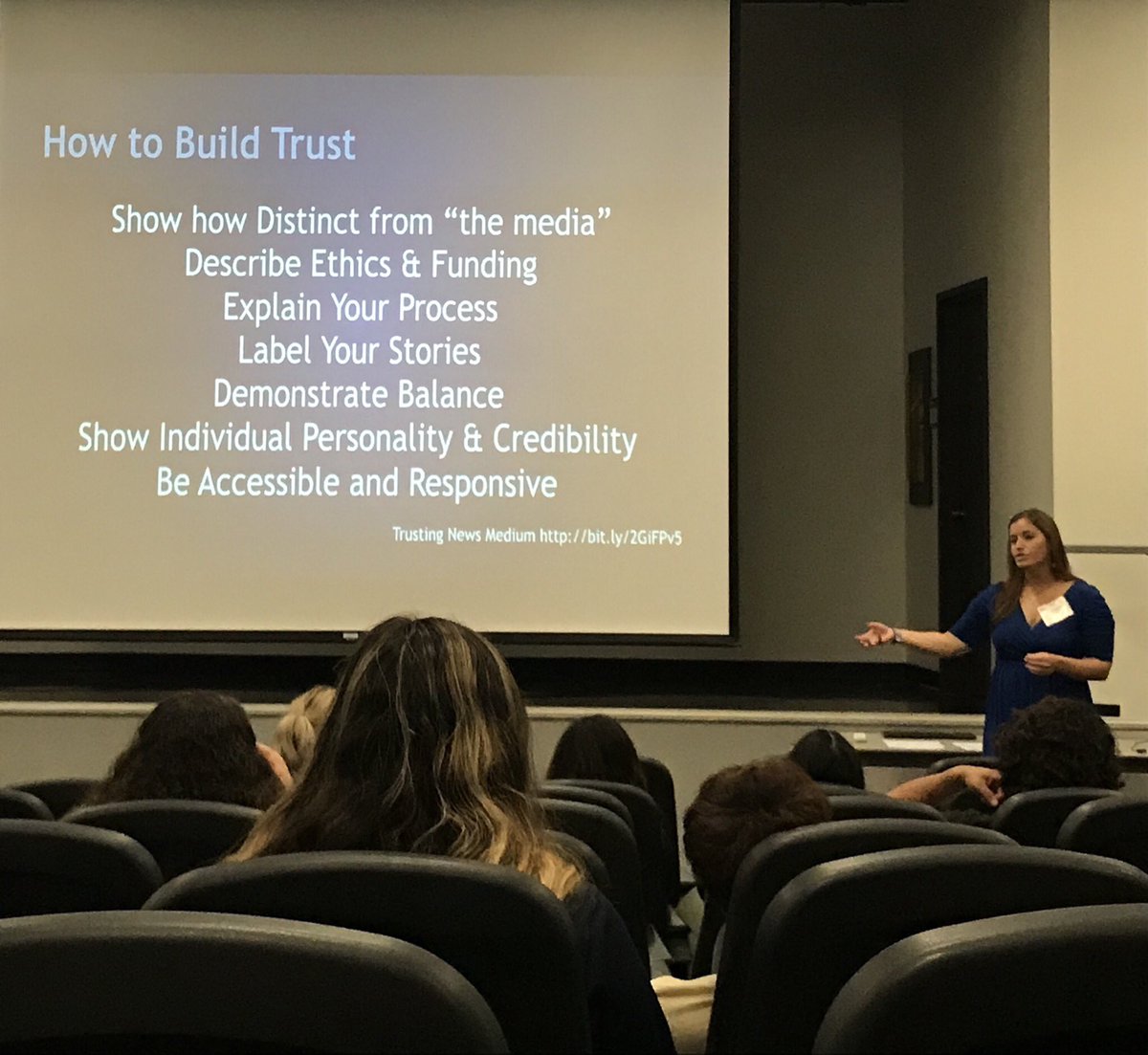 nateofstate42's tweet photo. Lynn Walsh shares seven tips on building trust between media and their audience #comm332 https://t.co/U9dobkLzNt