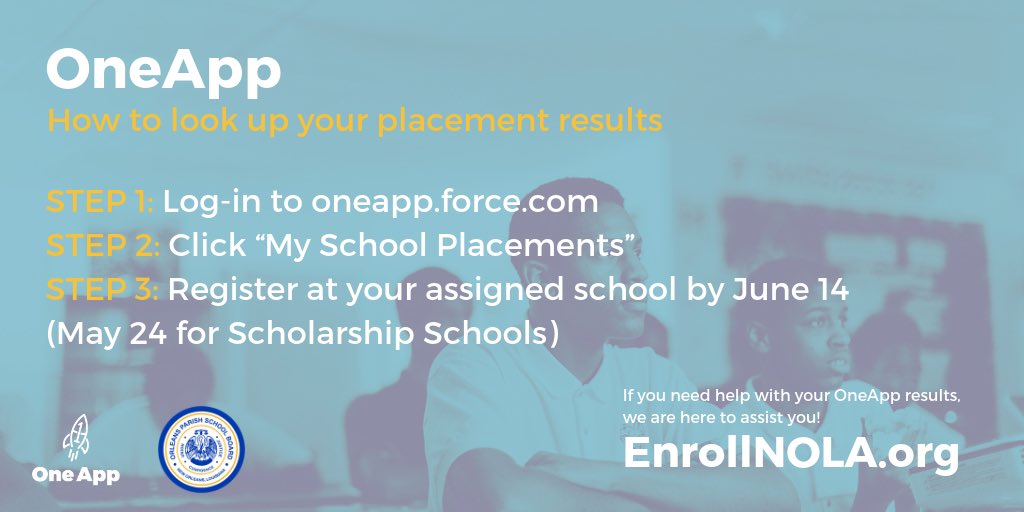 NOLAPSchools's tweet photo. Log into https://t.co/7B7FvSO4lK to view your Main Round placement results. If you need assistance looking up your results, check out this graphic. https://t.co/kgaJGKNo67