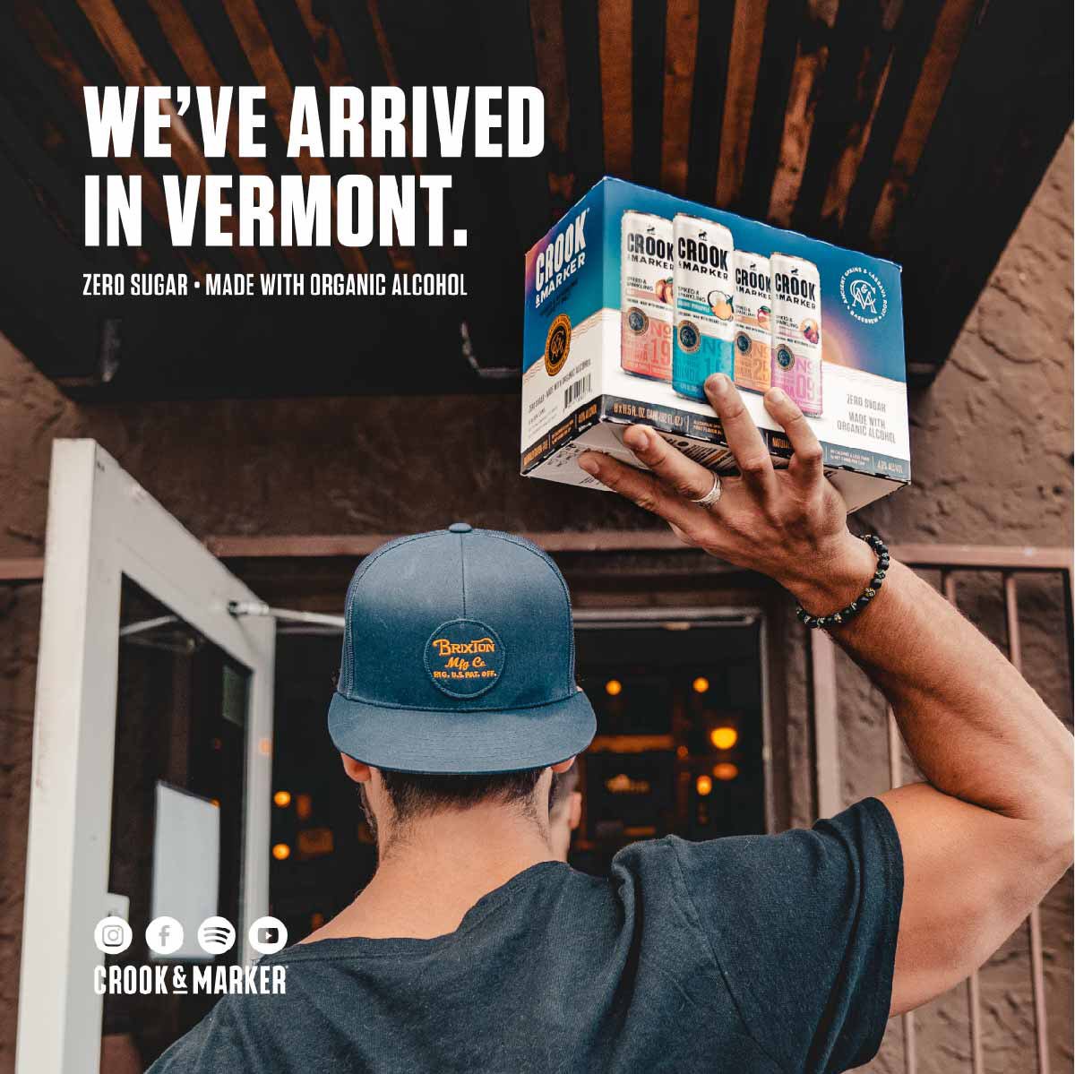 FarrellDistVT's tweet photo. Crook & Marker drinks are the only spiked and sparkling beverages of their kind: Zero sugar. Made with organic alcohol. Overflowing with bold, refreshing flavor. #beunbound #crookandmarker #vermont #funwithfarrell https://t.co/4dqgIIfq8X