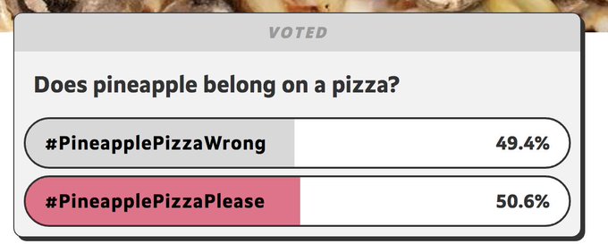 OMG - and @pineapple takes the lead! 🍍🍕https://t.co/cO7EqLrGk2 via @TheTylt https://t.co/Dx2Qf86OuB<a class="tags" href="/tag/pineapple">@pineapple</a><a href="/tag/bodypositivity"class="tags"><span>#bodypositivity</span></a>