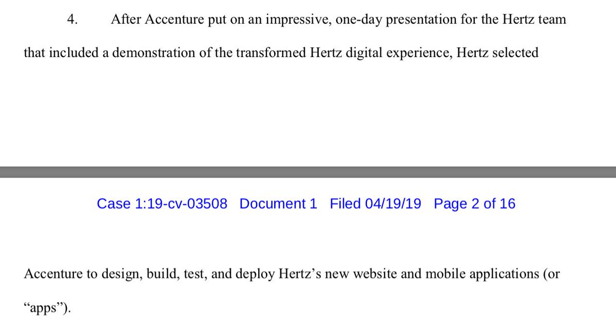 Oh no."After Accenture put on an impressive, one-day presentation for the Hertz team that included a demonstration of the transformed Hertz digital experience..."So it would seem that it evaluated based on a design presentation. Not sure how much vetting of delivery was done.