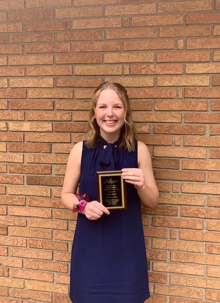 ConcordiaAcad's tweet image. Congratulations to senior Taylor Brunn, who was honored as an Athena Award recipient at the 2019 St. Paul Area Athena Awards luncheon today. The Athena Awards program honors female high school seniors for outstanding athletic achievements. Way to go, @tbrunn7! #beaconpride