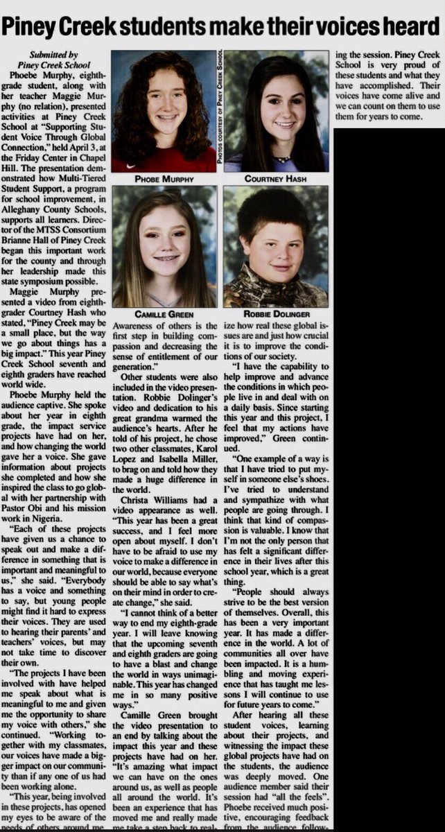 ms_maggiemurphy's tweet photo. Student voice is so important! These kids have made their voices heard!! ❤️ Read their own words about the difference this year has made in their lives!! Love this article in the Alleghany News!! #howiparticipate #HowWeSDG #MTSS https://t.co/IinI26a9qm