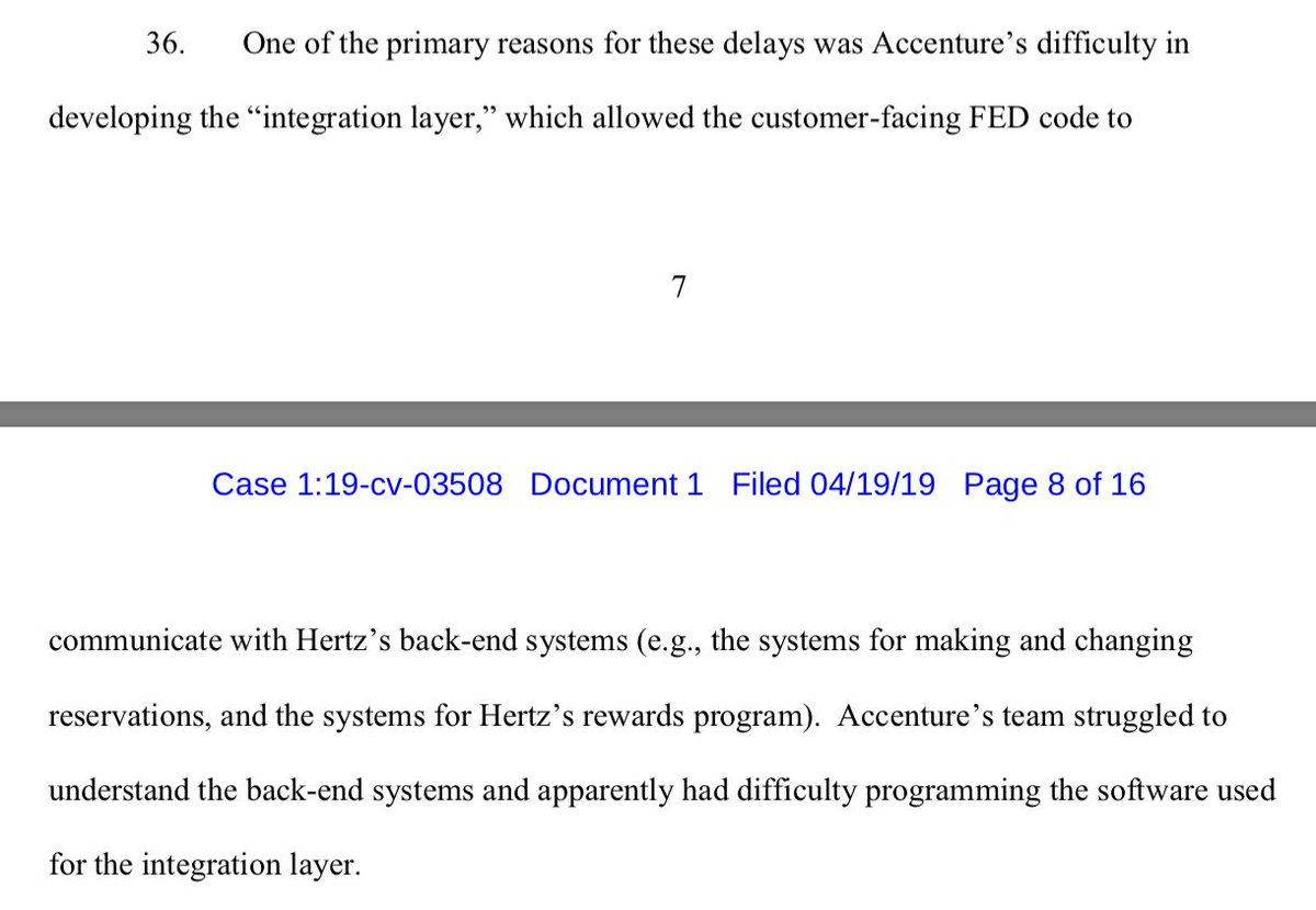 Ah, not all that surprisingly, Accenture had trouble doing a systems integration with Hertz' technology.The FED code [1] could not be hooked up to the backend.[1] Don't call it that.
