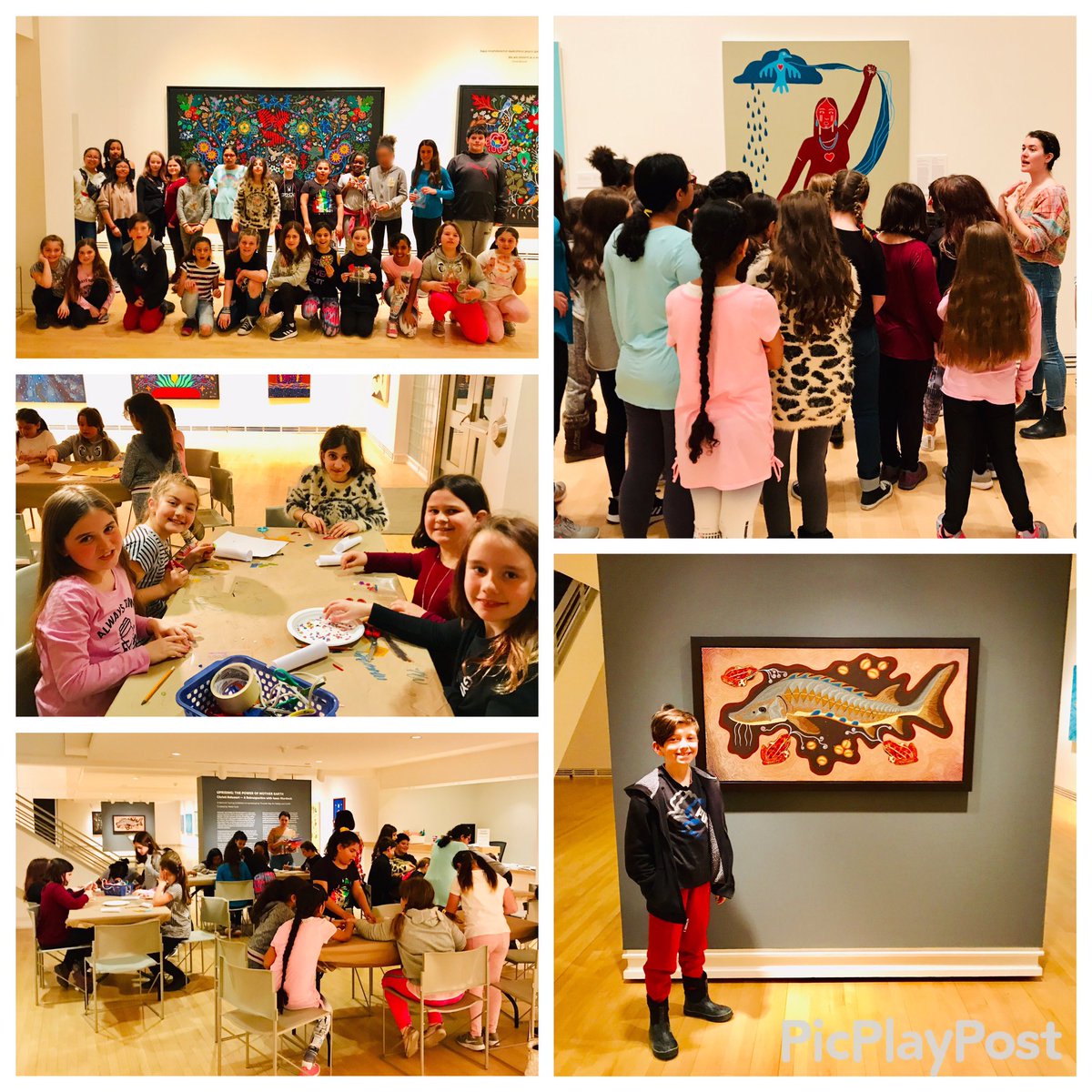 HFLearn's tweet image. The Artist-of-the Month Club @StBernardOCSB had an amazing visit to @CUArtGallery to see the @christibelcourt exhibit today! @daphnesandre @kcharlesocsb #ocsbindigenous #ocsbArts #LearningPartnerships
