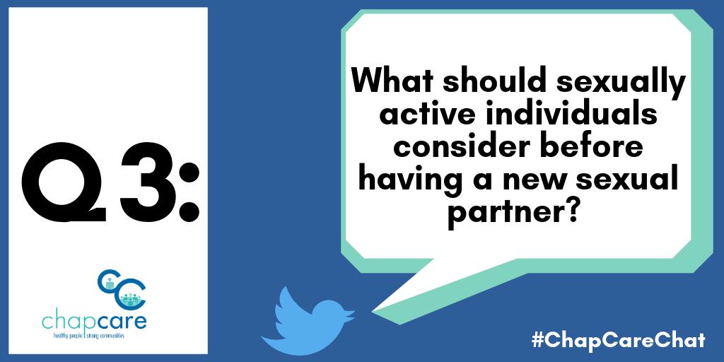 ChapCareOrg's tweet photo. Q3: What should sexually active individuals consider before having a new sexual partner? #ChapCareChat #STDMonth #STDAwarenessMonth https://t.co/5W3mxVrJtF