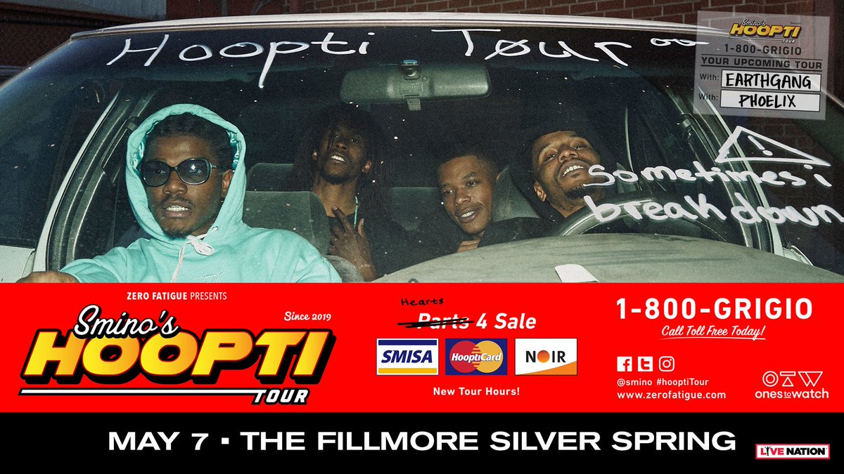 DC 🏛️ MD 🦀 VA 🖖

<a href="/smino/">smi</a> is bringing his Hoopti Tour to the DMV! 🚗 He'll be playing your favorite cuts from "NØIR" - you won't wanna miss out.🍷

Pull up to <a href="/FillmoreSS/">The Fillmore Silver Spring</a> 5.7 - cop tickets below!

🎟️ trillectro.com    🛸
