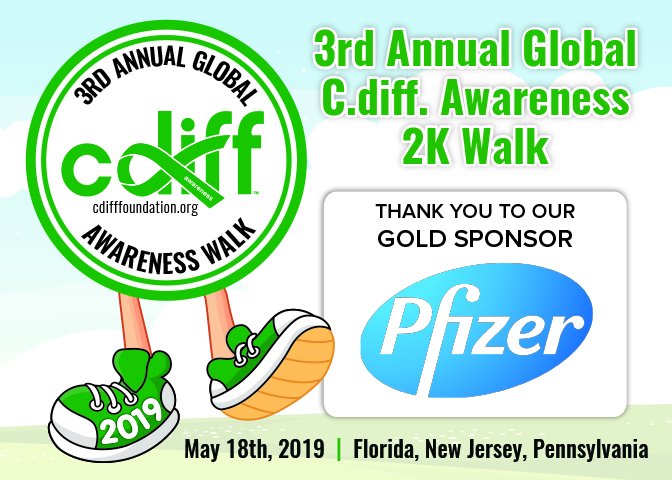 cdiffFoundation's tweet photo. C Diff Foundation thanks @Rebiotix @pfizer_news @ferring
For Being Gold Sponsors of t/3rd Annual Global #cdiff Awareness Walks. To Register For the May 18th #walking Events Please Visit https://t.co/2WcVtLGmMN
#CdiffWalk2019 https://t.co/r5U9LSitTH