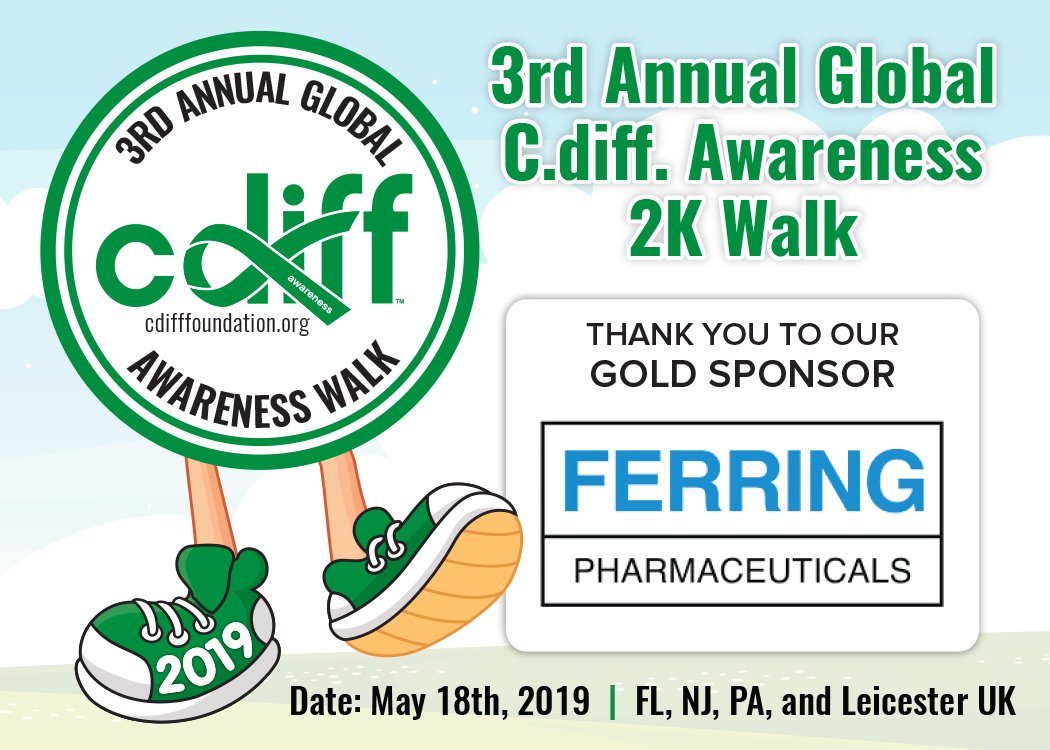 cdiffFoundation's tweet photo. C Diff Foundation thanks @Rebiotix @pfizer_news @ferring
For Being Gold Sponsors of t/3rd Annual Global #cdiff Awareness Walks. To Register For the May 18th #walking Events Please Visit https://t.co/2WcVtLGmMN
#CdiffWalk2019 https://t.co/r5U9LSitTH