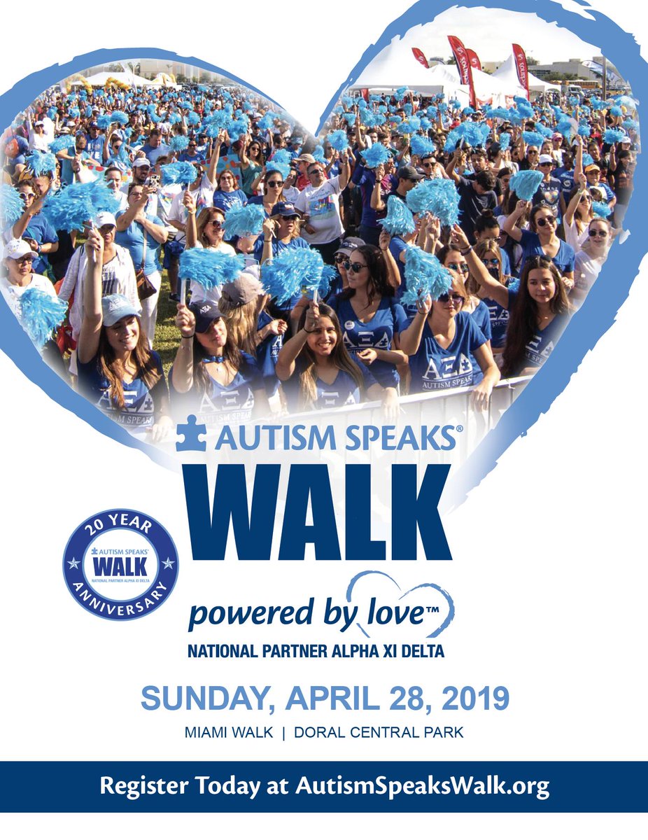 T4KUSA's tweet photo. Join us this Sunday, April 28 as we participate in the 20th annual @AutismSpeaksMIA Walk. The event will be taking place in Doral Central Park.
We hope to see you all there!💙💙

#AutismAwarenessMonth #AutismAwareness #Aspie #AutismSpectrumDisorder #Autism https://t.co/RW8QF7DWio