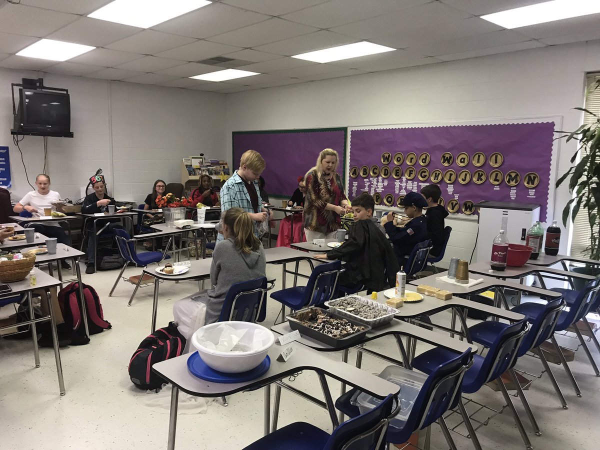 Jhigh_pewitt's tweet photo. 6th grade students in Ms. Shumake’s Honors ELA class are dressed in character and enjoying themed snacks to celebrate their journey through The Phantom Tollbooth by Norton Juster. It’s a great time to be at PJH!! https://t.co/rKiBROfHdO